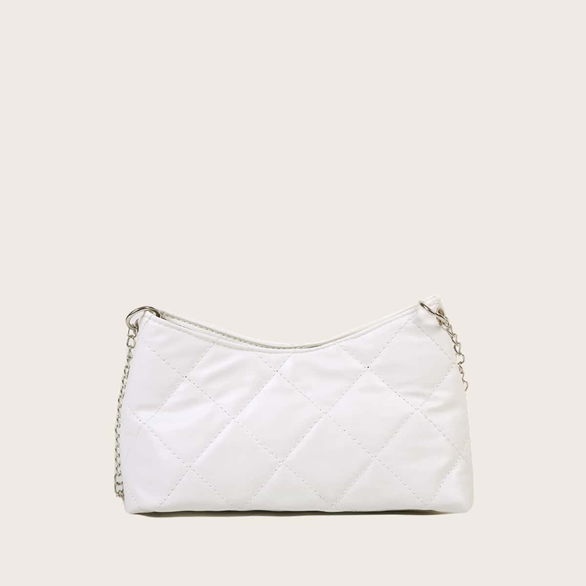 

Quilted Chain Crossbody Bag, White