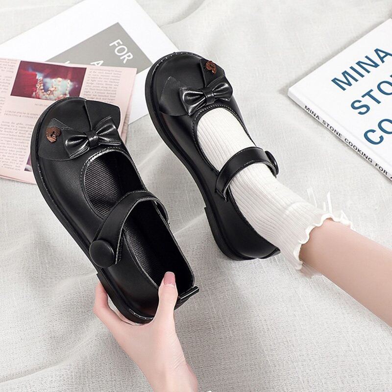

Bow Velcro Strap Mary Jane Flats, Black