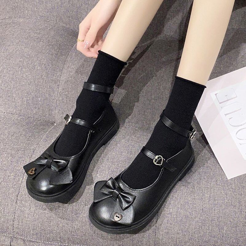

Bow Heart Buckle Mary Jane Flats, Black