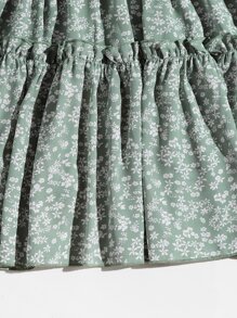 SHEIN 小碎花覆蓋紐扣吊帶上衣和多層下擺半身裙 - 彩色 - 查看 3