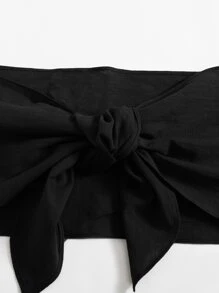 SHEIN Solid Tie Front Tube Top & Shorts Set - Black - View 4