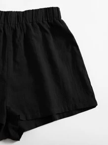 SHEIN Solid Tie Front Tube Top & Shorts Set - Black - View 5
