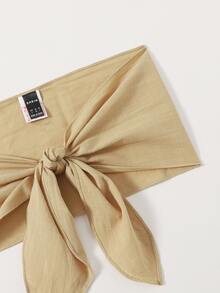 SHEIN 素色繫帶抹胸上衣和短褲套裝 - 卡其色 - 查看 4