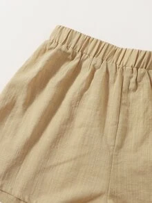 SHEIN 素色繫帶抹胸上衣和短褲套裝 - 卡其色 - 查看 5