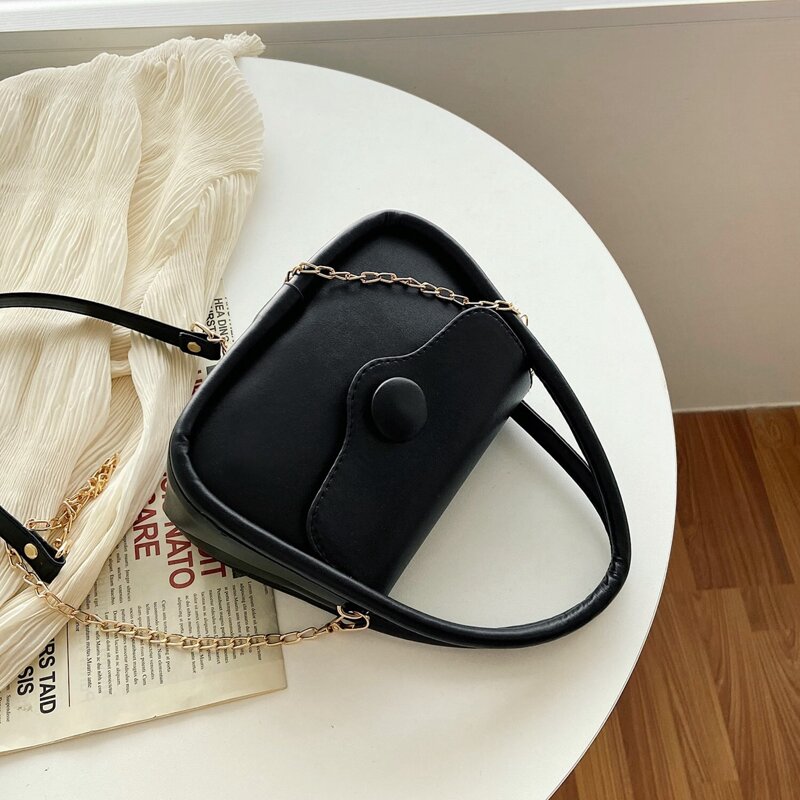 

Solid Chain Satchel Bag, Black
