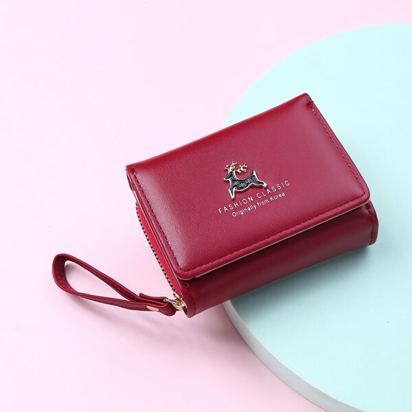 

Metal Deer Decor Small Wallet, Rose red