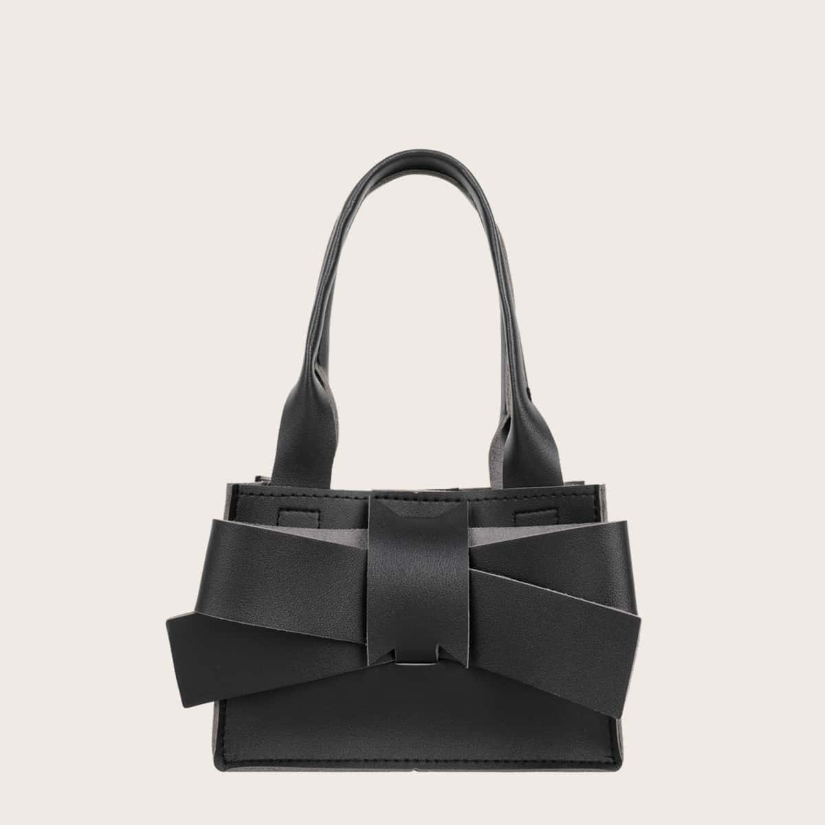 

Solid Bow Satchel Bag, Black
