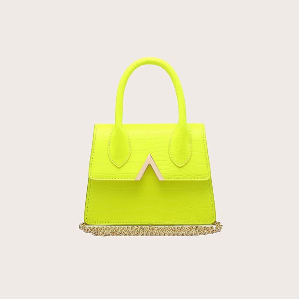 

Croc Embossed Satchel Bag, Yellow