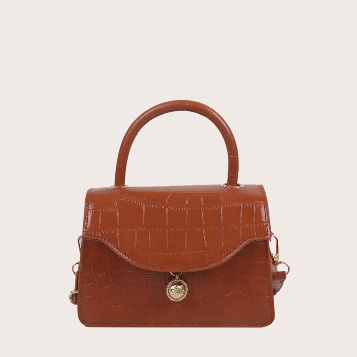 

Croc Embossed Satchel Bag, Brown