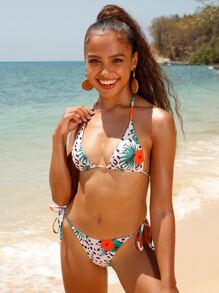 Tropical Micro Triangle Thong Bikini Set, For Summer Beach Vacation - Multicolor - View 4