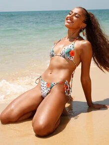 Tropical Micro Triangle Thong Bikini Set, For Summer Beach Vacation - Multicolor - View 7