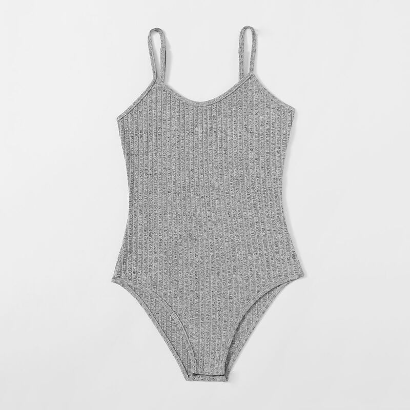 

Solid Ribbed Bodysuit, Grey
