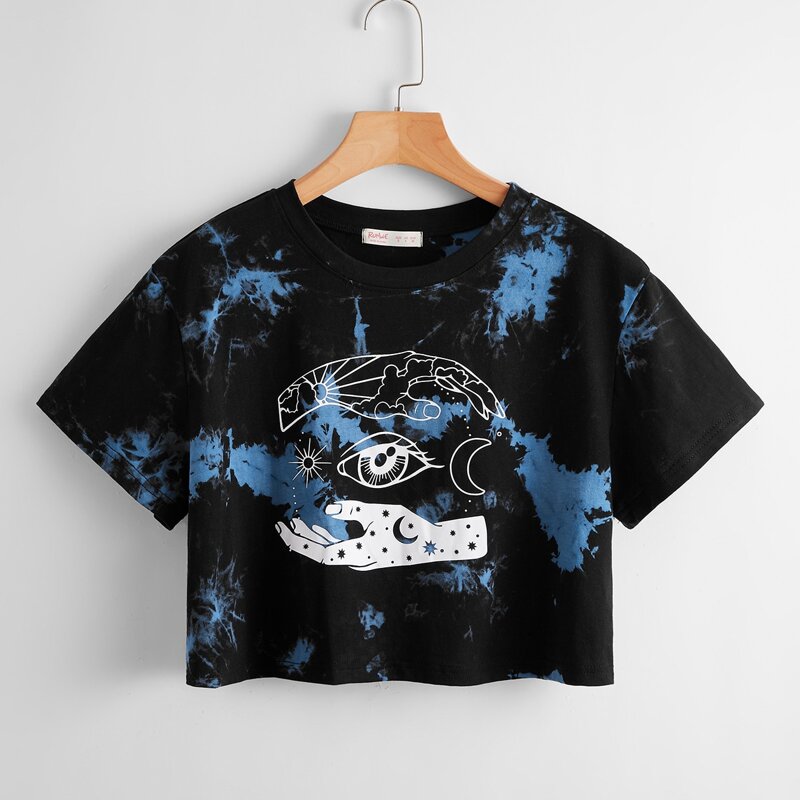 

Hand & Eye Graphic Tie Dye Crop Tee, Multicolor