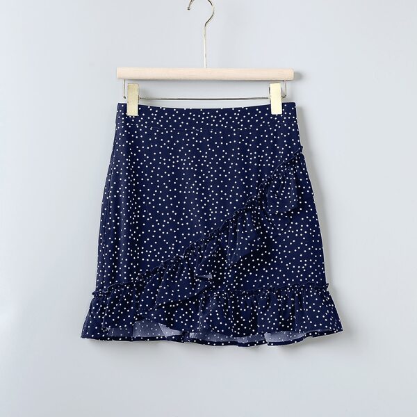 

Polka Dot Ruffle Wrap Skirt, Navy blue