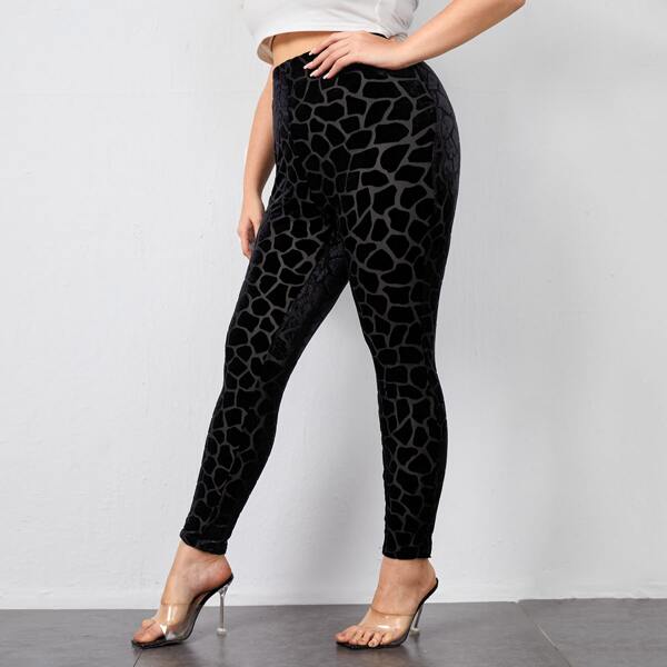 

Plus Allover Print High Waist Leggings, Black