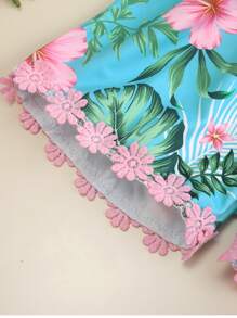 SHEIN 年輕女孩熱帶印花,刺繡交叉背帶連體衣 - 彩色 - 查看 5