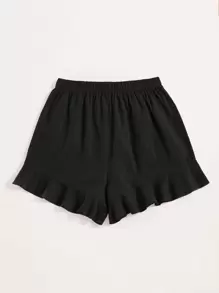SHEIN Unity Ruffle Hem Slant Pocket Shorts - Black - View 2
