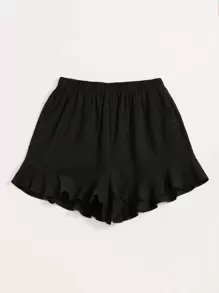 SHEIN Unity Ruffle Hem Slant Pocket Shorts - Black - View 3