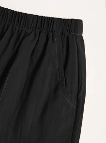 SHEIN Unity Ruffle Hem Slant Pocket Shorts - Black - View 5