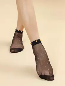 4 pares de calcetines cortos multicolores para mujer con perlas doradas, adecuados para el uso diario