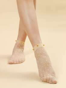 4 pares de calcetines cortos multicolores para mujer con perlas doradas, adecuados para el uso diario
