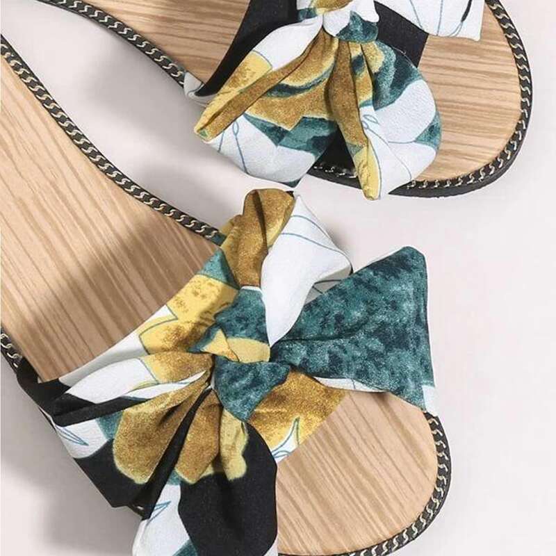 

Floral Bow Knot Slide Sandals, Green