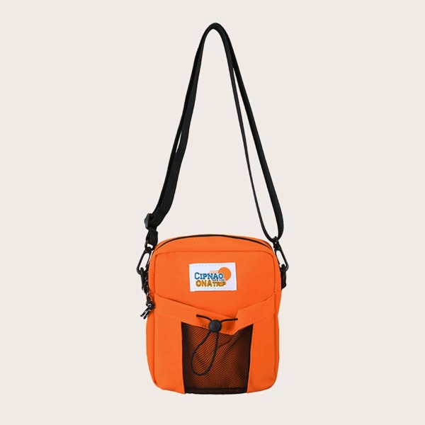 

Men Letter Patch Mesh Panel Crossbody Bag, Orange