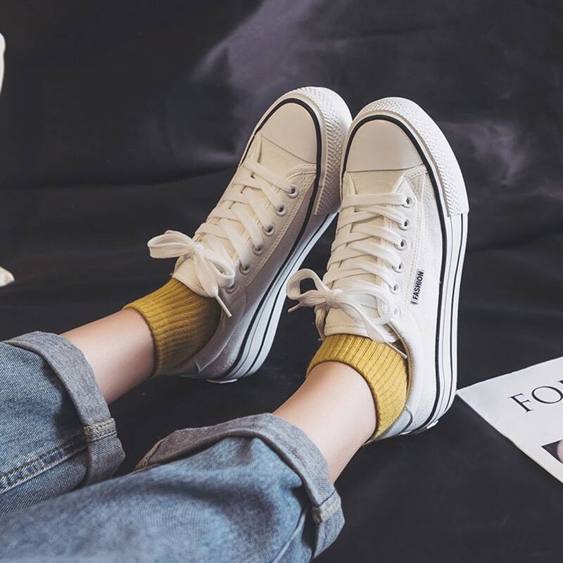 

Solid Lace-up Canvas Sneakers, White