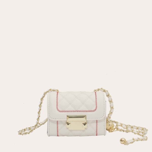 

Mini Metal Lock Quilted Crossbody Bag, Beige