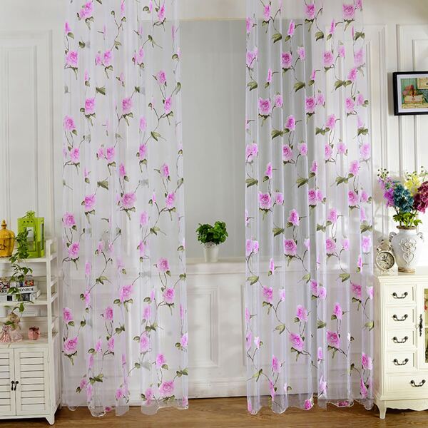 

Floral Pattern Single Panel Sheer Curtain, Pink