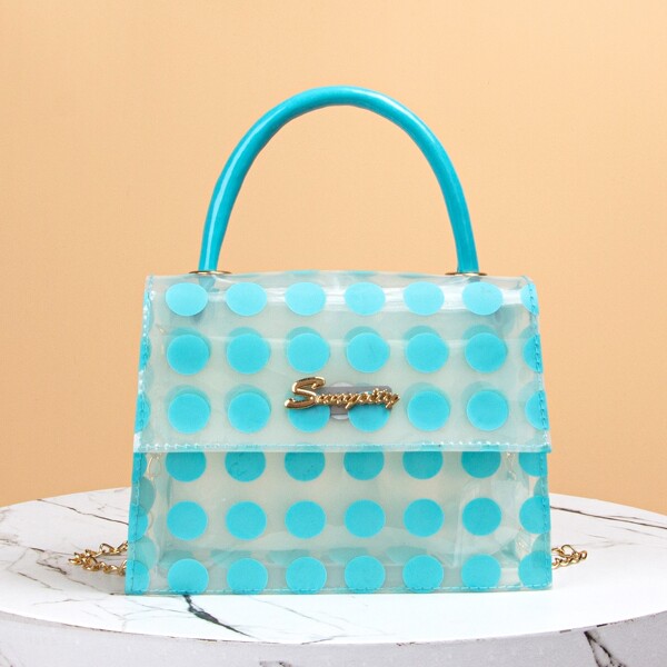 

Clear Polka Dot Satchel Bag, Blue