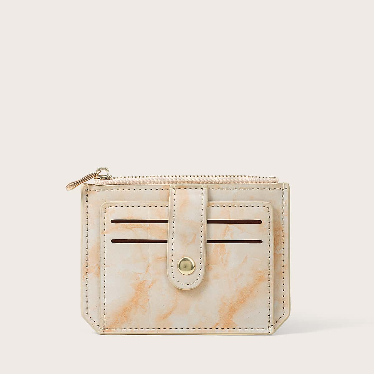 

Marble Pattern Zip Card Holder, Beige