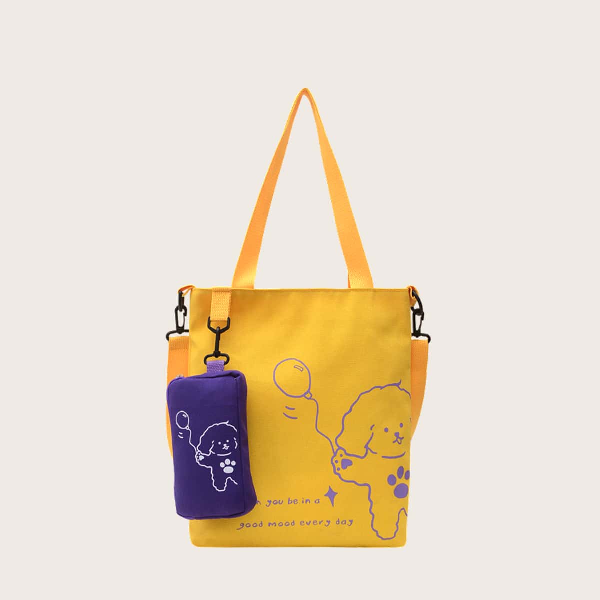

Cartoon Bear Tote Bag With Pencil Case, Yellow