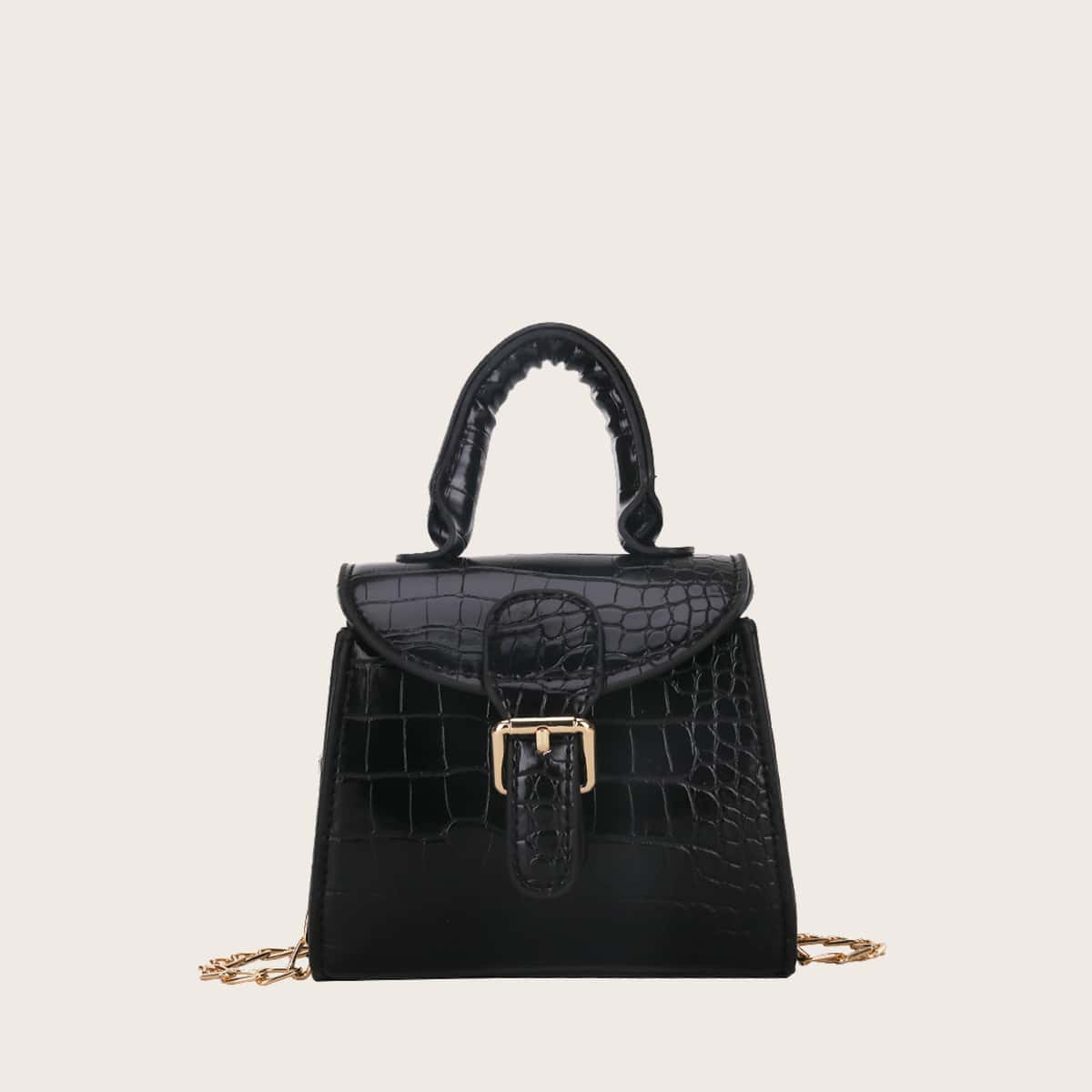 

Croc Embossed Mini Satchel Bag, Black