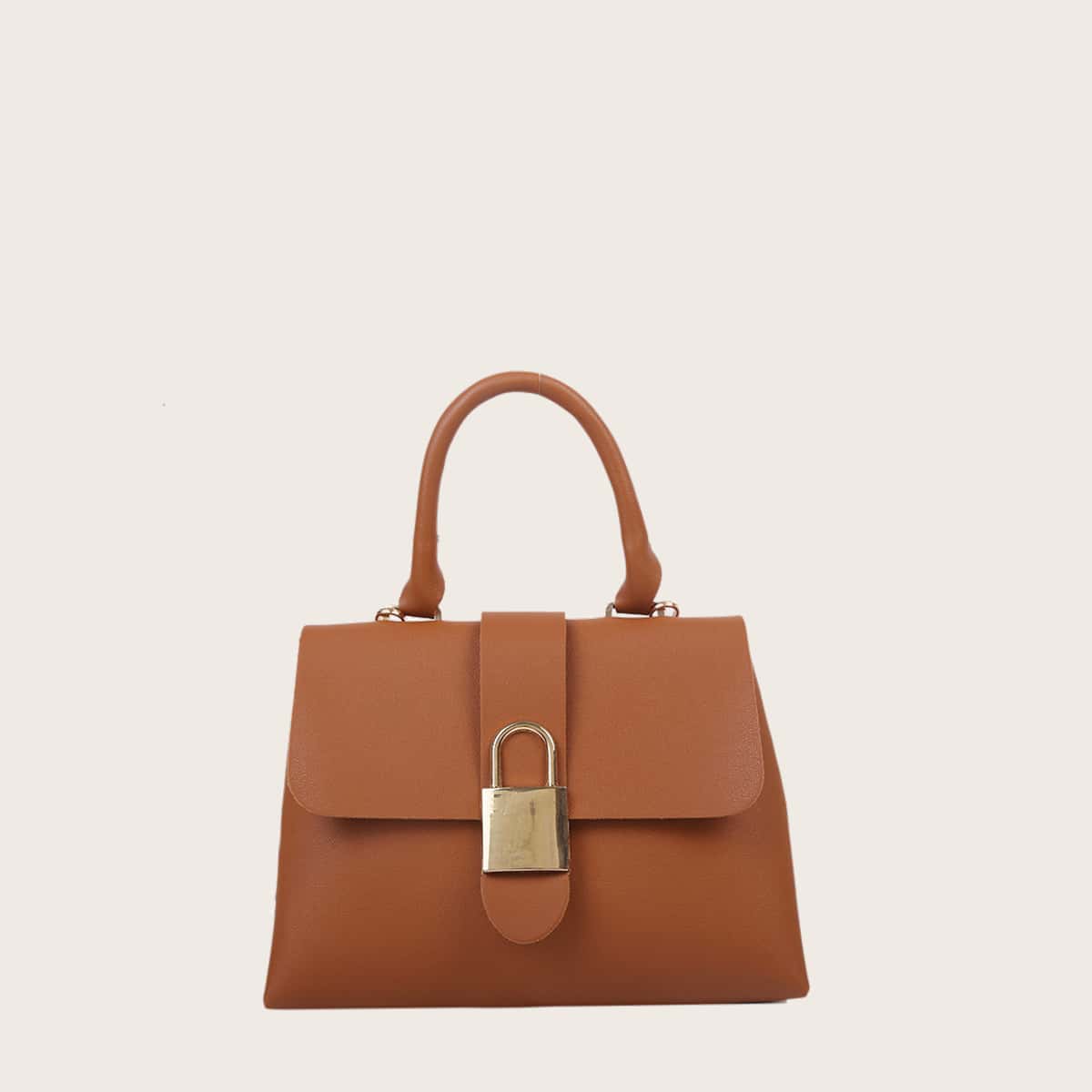 

Solid Lock Decor Satchel Bag, Brown