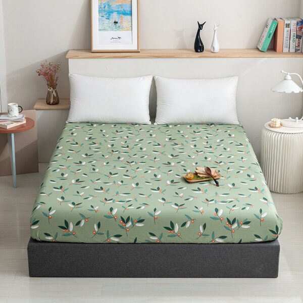

Plants Print Fitted Sheet, Green