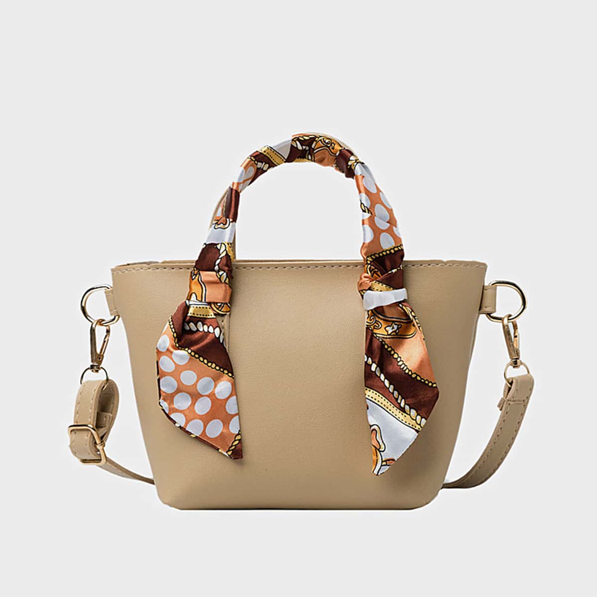 

Scarf Knot Solid Satchel Bag, Khaki