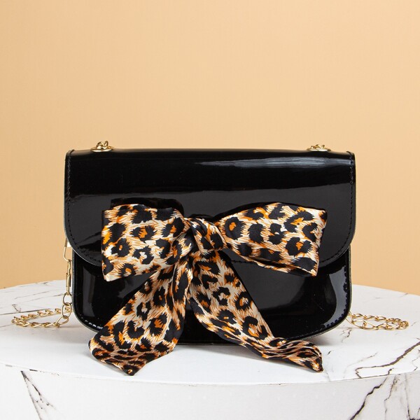 

Twilly Scarf Decor Patent Leather Crossbody Bag, Black