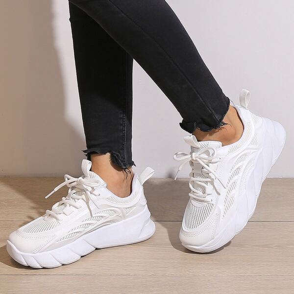 

Lace Up Front Mesh Chunky Sneakers, White