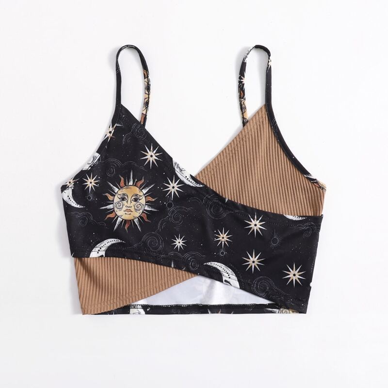 

Sun & Moon Graphic Ribbed Crop Cami, Multicolor