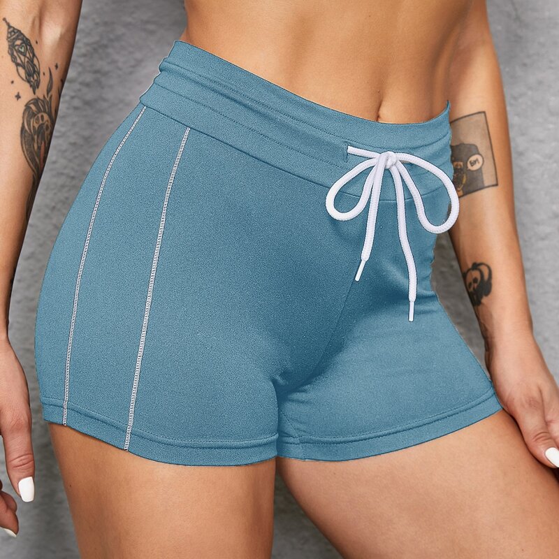 

Topstitching Drawstring Waist Sports Shorts, Dusty blue