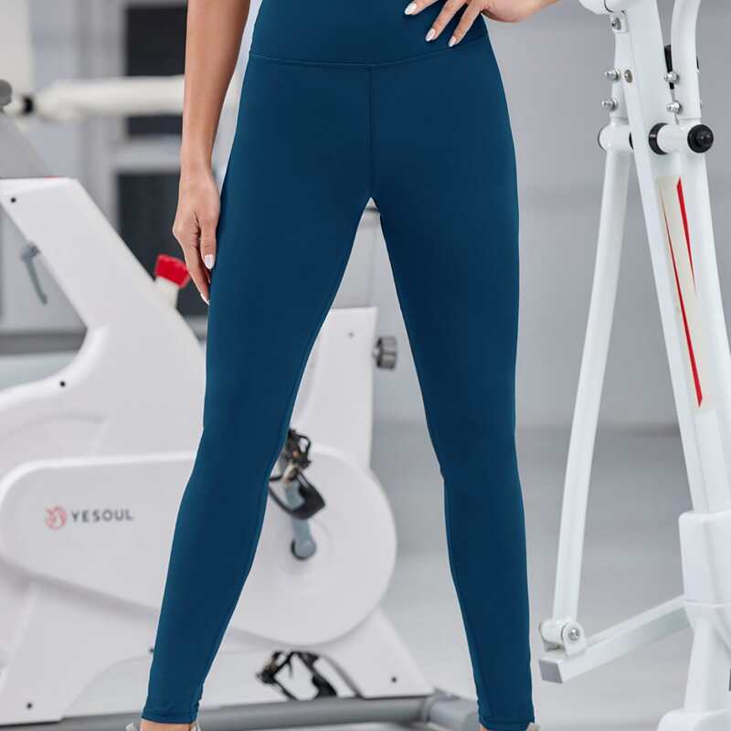 

Solid Elastic Waist Sports Leggings, Teal blue