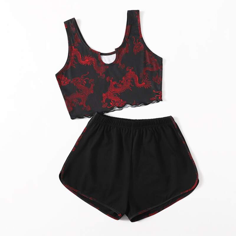 

Chinese Dragon Graphic Pajama Set, Multicolor