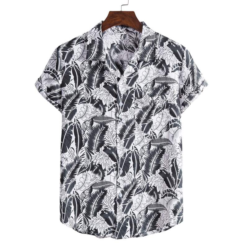 

Guys Leaf Graphic Button Front Shirt, Black and white