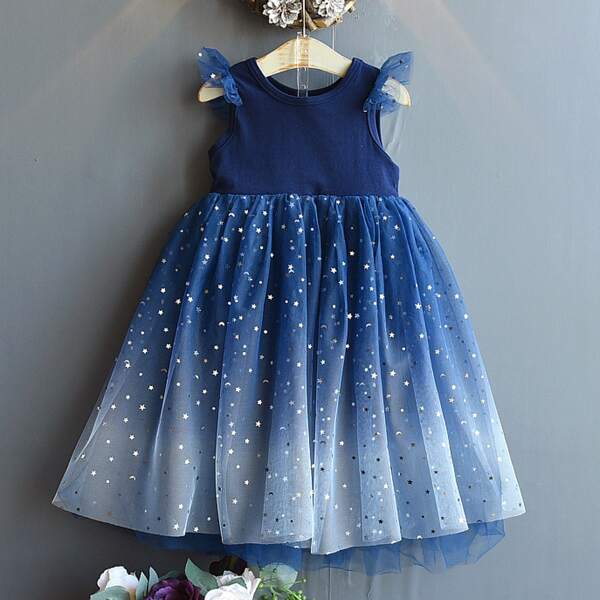 

Toddler Girls Ombre Layered Mesh Gown Dress, Navy blue