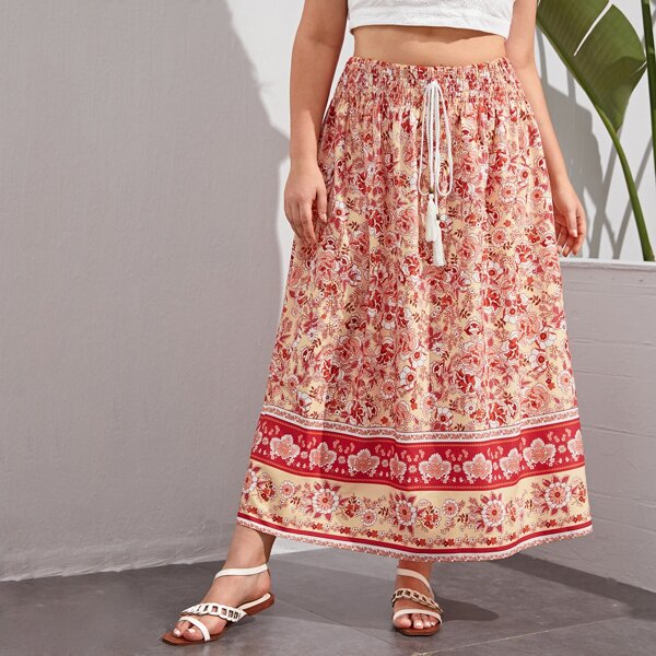 

Plus All Over Floral Print High Waisted Skirt, Multicolor