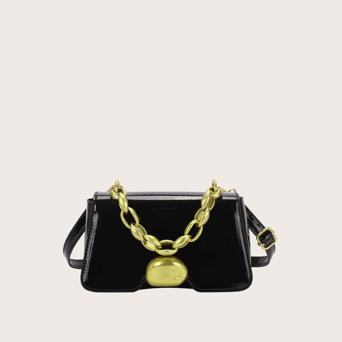 

Solid Chain Satchel Bag, Black