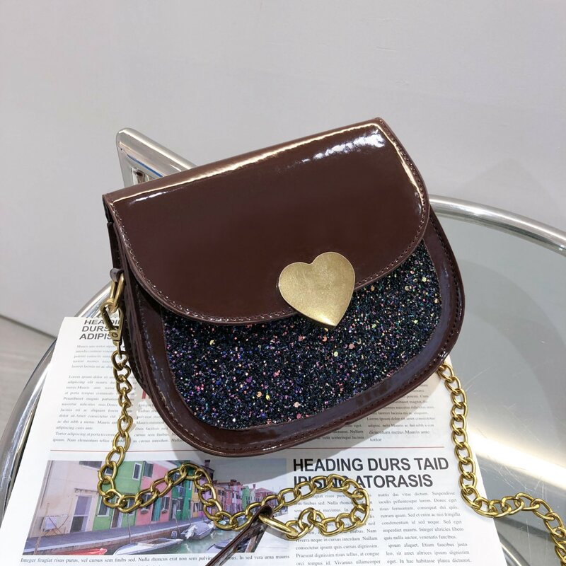 

Glitter Heart Saddle Bag, Brown