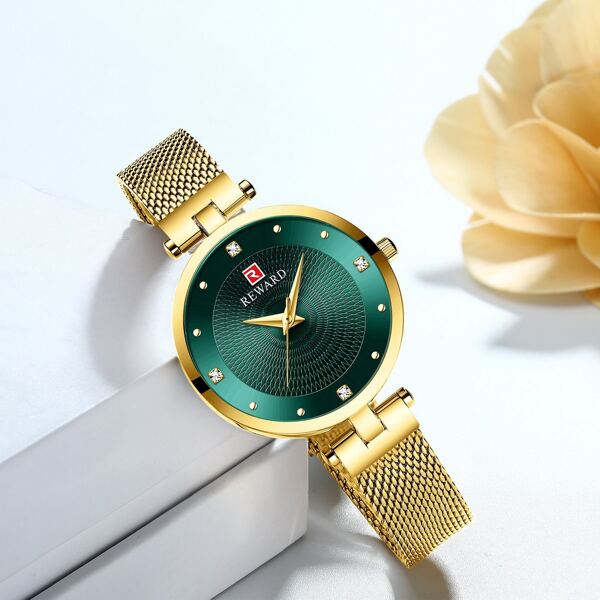 

Rhinestone Decor Dial Mesh Strap Quartz Watch