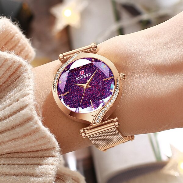 

Rhinestone Decor Starry Sky Dial Mesh Strap Quartz Watch